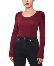 Derek Heart Juniors Ruched Sleeve Bodysuit Color Wine Size XL - $19.23