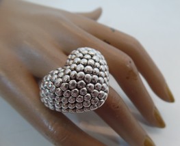 Sterling Silver 9.25 (Stamped) Large Caviar Detailing Heart Ring S 10 12.3 Grams - £63.22 GBP