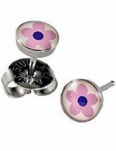 Ear Piercing Earrings Pink Flower 5mm Stainless Silver Studs Studex System 75 Hy - £11.58 GBP