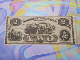 1862 Somerset and Worcester Savings Bank $2 Bill Vintage Reproduction - £11.85 GBP