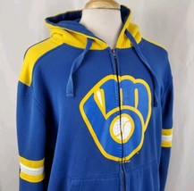 Milwaukee Brewers New Era Hoodie Sweatshirt XL Full Zip Big Logo Blue Go... - $27.99
