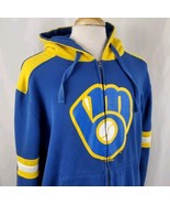 Milwaukee Brewers New Era Hoodie Sweatshirt XL Full Zip Big Logo Blue Go... - £21.98 GBP