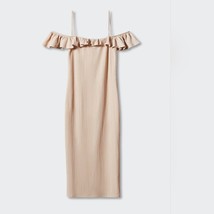 Mango Janice Bone Nude Ruffle Sleeveless Midi Dress 6 NWT - $90.00