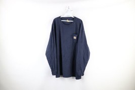 Vintage Carhartt Mens 3XL Faded Spell Out Long Sleeve Pocket T-Shirt Navy Blue - £31.15 GBP