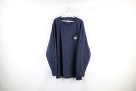 Vintage Carhartt Mens 3XL Faded Spell Out Long Sleeve Pocket T-Shirt Navy Blue - £29.72 GBP