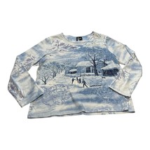 Jason Maxwell Top Women&#39;s XL White Cotton All Over Print Christmas Snow Pullover - £19.22 GBP