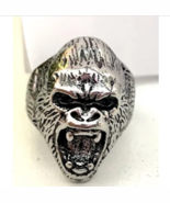 GORILLA FACE BIKER LARGE RING BRX016 ape monkey animal wild mens silver ... - $18.62 CAD