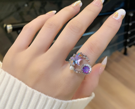 Starmoon Zircon pearl Ring ins fashion personality set diamond mesh red ... - £15.86 GBP