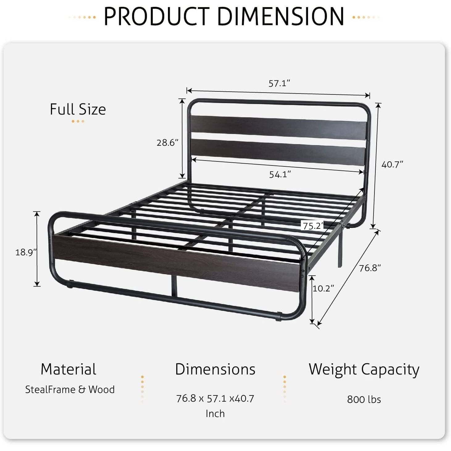 Heavy Duty Full Size Round Metal Platform Bed with Black Wood Headboard Item image 5