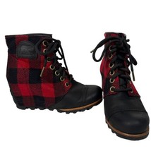 Sorel PDX Wedge Boots Women’s 7 Red Black Buffalo Plaid NL2570-010 - $59.39