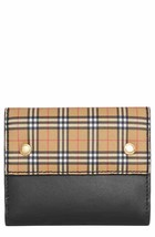 BURBERRY Luna Vintage Check and Leather Wallet with 6 Card Slots Antique Yellow - £263.17 GBP