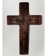 Handcrafted Wooden Cross with Intricate Carvings – Rustic Wall Decor - $664.20 MXN