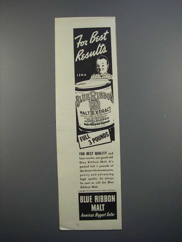 1940 Pabst Blue Ribbon Malt Extract Ad - Best Results - £14.53 GBP