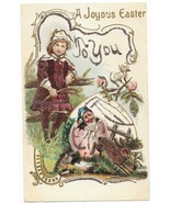 Vintage c1910s Embossed EASTER Postcard Fantasy GNOME IN EGG &amp; GIRL Glitter - $363.13 MXN