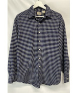 LL Bean Men&#39;s Button Front Shirt Navy Blue White Checks Career Casual M - $31.37 CAD