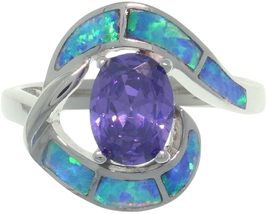 Jewelry Trends Sterling Silver Created Opal and Purple CZ Night Dreams R... - £40.64 GBP
