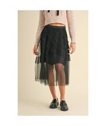 Frill Mesh Tulle Midi Skirt Black Small - $44.55