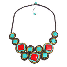 Boho Chic Geometric Turquoise Mix Stone Necklace - £22.15 GBP