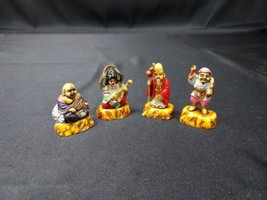 4 Old Small Japanese Figurines Buddha Warrior Music Japan Label Rare Resin - $18.49