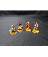 4 Old Small Japanese Figurines BUDDHA WARRIOR MUSIC Japan Label RARE Resin - $18.49