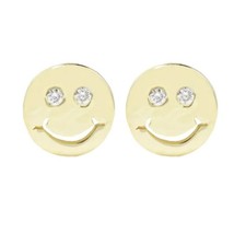 0.02CT Real Moissanite Smiley Face Stud Earrings 14K Yellow Gold Plated Silver - £85.22 GBP