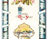 Happy New Year Simil Betulla Telaio Fiori Paesaggio Dorato Goffrato DB C... - $6.10