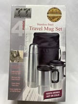 NEW Stainless Steel Travel Mug Set Hot Cold 4 Pc &amp; Carry Case Camping Gift - £5.30 GBP