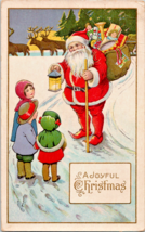 Postcard Santa 3 Children Bag Toys Reindeer   Embossed #55D Early 1916 - £7.41 GBP