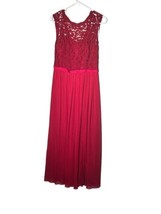 Davids Bridal Size 6 Apple Red Bridesmaid Dress Lace Bodice Chiffon Maxi F19328 - £42.86 GBP