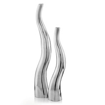 Set Of 2 Modern Tall Silver Squiggly Vases - £166.70 GBP