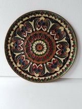 Byzantine Enamel Brass Vintage 7&quot; Wall Plate Greece Floral Medallion Hand Made - £32.95 GBP