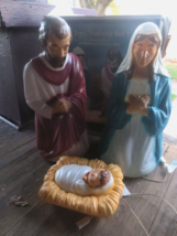 Nativity 3 Piece Set 28&quot; Lighted Blow Mold Mary Joseph Baby Jesus General Foam - £102.57 GBP