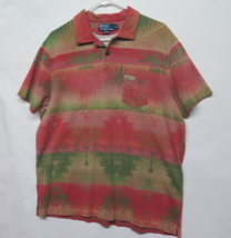 Vintage 90s Polo Ralph Lauren Southwest Aztec Indian Polo Shirt Red Green XL RRL - £57.81 GBP