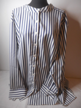 Linea by Louis Dell’Olio Woman 28W Stand Collar Blue Stripe Blouse Long ... - £23.97 GBP