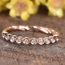 0.15Ct Natural Real Moissanite Eternity Wedding Band Ring 14K Rose Gold Plated - £104.56 GBP