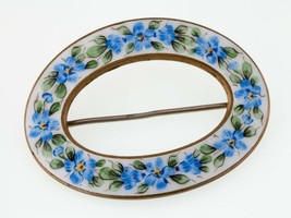 Brass Oval Enamel Flower Loop Brooch with Gorgeous Detail - $69.25