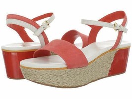 NEW COLE HAAN Arden Mixed-Media Platform Wedge Sandals - Orange Pop - £39.16 GBP