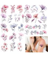 Jeffdad 20 Sheets Watercolor Floral Temporary Tattoos Stickers for Women - $9.65 CAD