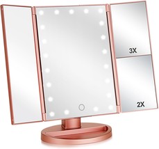 Tri-fold Lighted Vanity Makeup Mirror with 3x/2x Magnification - £42.38 GBP