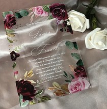 Floral Acrylic Wedding Invitation,Custom White Ink Invite,White Ink Invitation - £25.17 GBP+
