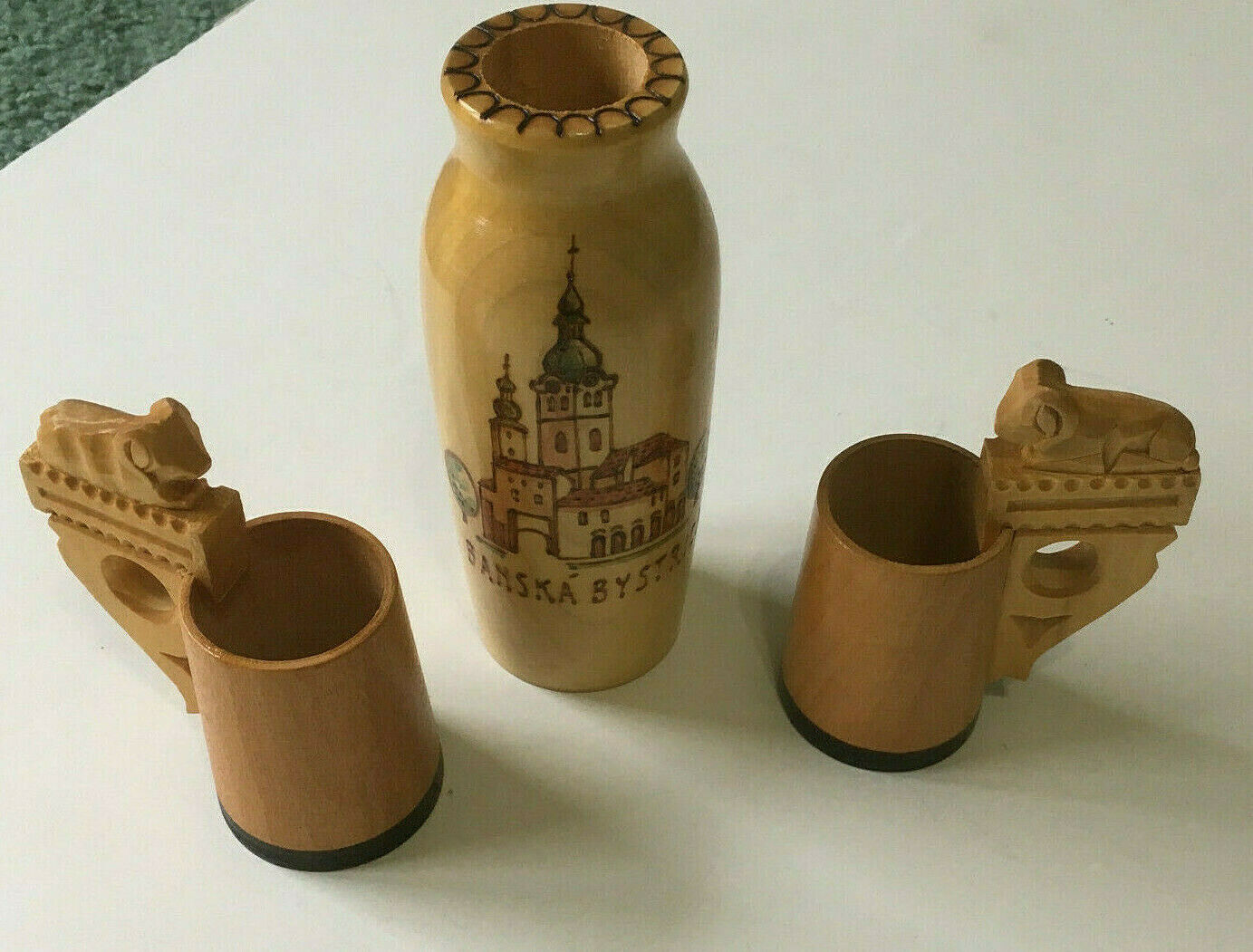 vintage Czechoslovakia travel souvenir decorative wood lot vase mugs Ban... - $24.70