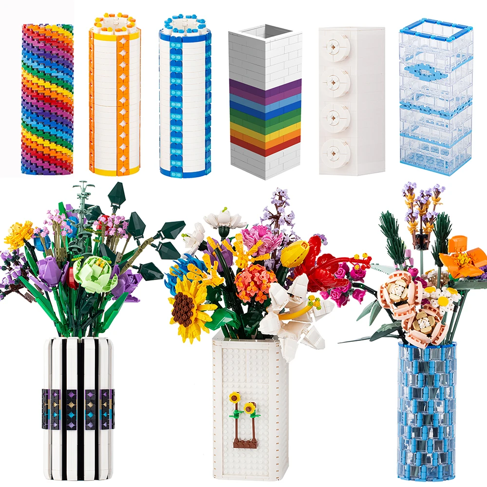 MOOXI Creative Flower Bouquet Vase MOC Bricks Compatible 10280 10313 Building - £31.93 GBP+