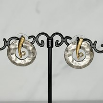 Chico&#39;s Hammered Metal Silver and Gold Tone Rhinestone Post Earrings Pierced - £5.52 GBP