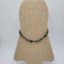 VTG Turquoise Jasper Gems Choker Necklace Green Red Silver Beads Southwestern - £96.26 GBP