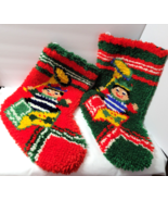 Vtg Christmas Latch Hook Stockings 2 Handmade Jack in the Box Large 22&quot; ... - €47,05 EUR