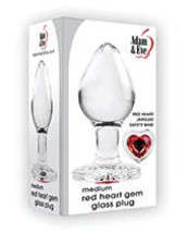 Adam &amp; Eve Red Heart Gem Glass Plug - Medium - £32.90 GBP