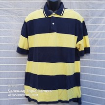 Bass Mens Polo Shirt Size L Nautical Wide Stripe Blue Yellow BumbleBee A... - £19.57 GBP