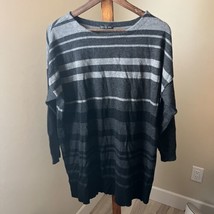 Eileen Fisher Tunic Sweater Large 100% Merino Wool Gray Black Striped *H... - $19.79