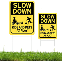 Slow down Sign with Metal Stake, Kids and Pets at Play Sign, 16&quot; X 12&quot; Corrugate - $19.56