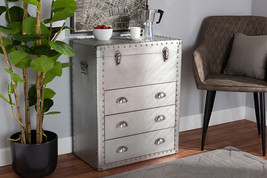 Nadra French Industrial Silver Metal 3-Drawer Accent Storage Cabinet - $6,081.80 MXN